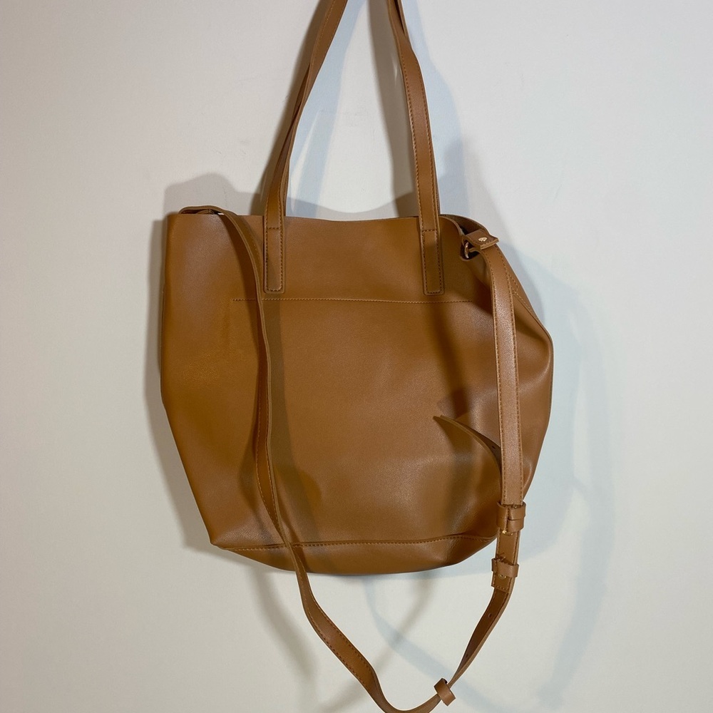 Women’s Tan Leather Tote Bag with Front Pocket - Picture 8 of 12